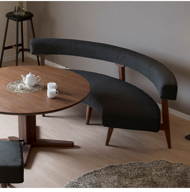 ラウンドソファ 2~3人掛け 座面高41.5cm 円形 背もたれ付き 木脚 ファブリック 木製 ラウンドチェア ソファ モダン おしゃれ リビング ダイニング ラウンジ 丸テーブル(代引不可)