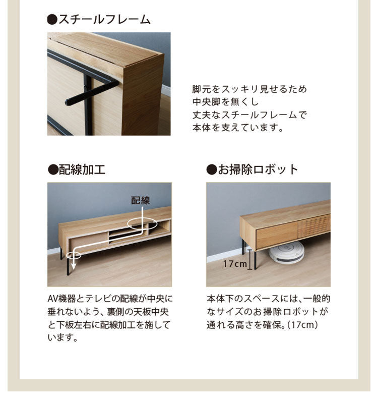 テレビ台 幅150cm アイアンフレーム 配線加工 TVボード フルオープンレール 収納 サイドボード リビングボード インテリア リビング ダイニング 一人暮らし ファミリー 家族(代引不可)