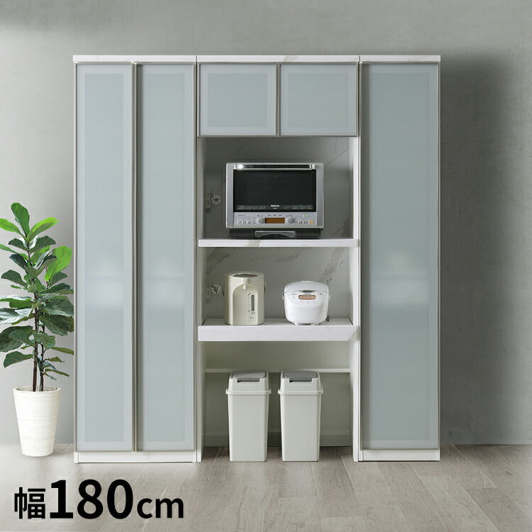 食器棚 幅180cm レンジボード 右開き ガラス戸 フルオープンレール ホワイト レンジ台 キッチンボード ダイニングボード リビング ダイニング 台所 家族 ファミリー(代引不可)