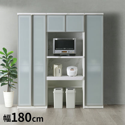 食器棚 幅180cm レンジボード 右開き ガラス戸 フルオープンレール ホワイト レンジ台 キッチンボード ダイニングボード リビング ダイニング 台所 家族 ファミリー(代引不可)