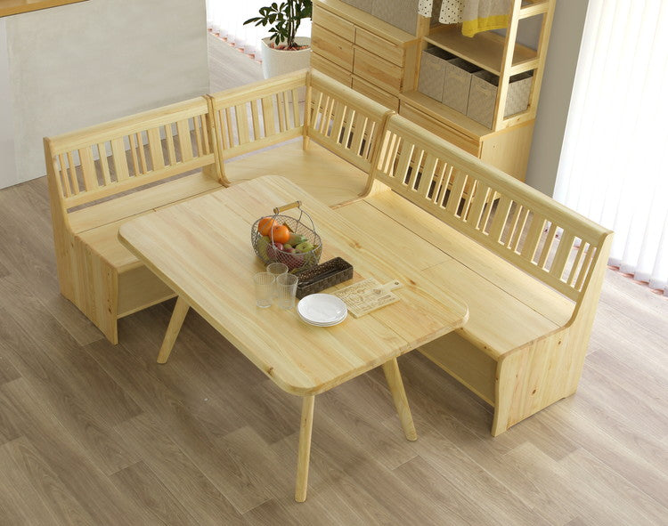 ダイニングセット 4人用 L字ダイニングセット 幅130 収納付き 檜無垢材 天然木 ヒノキ ナチュラル 棚付き 食卓テーブル 食卓セット 北欧 おしゃれ(代引不可)