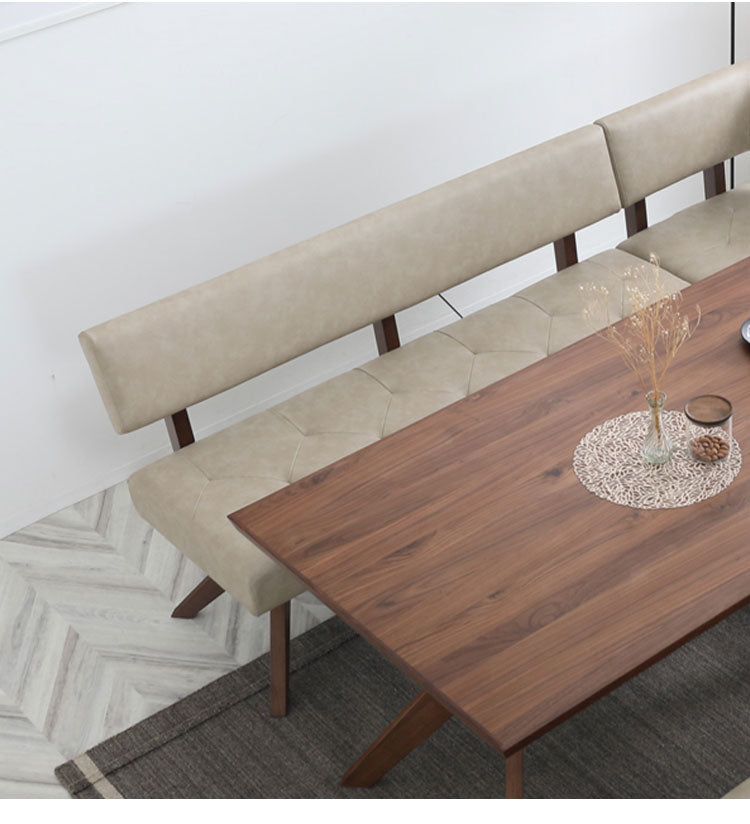 ダイニングチェア 幅150cm 背もたれ付き 座面高47cm 木脚 木製 PVC 食卓椅子 シンプル ナチュラル おしゃれ ウォールナット オーク 長椅子 ソファ リビング ダイニング 椅子 チェア(代引不可)