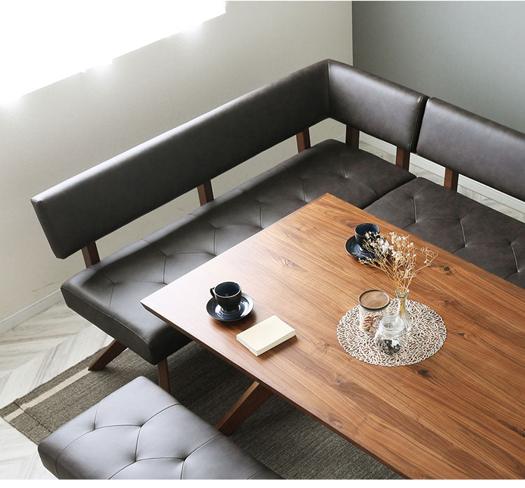 ダイニングカウチ 幅160cm 座面高47cm ダイニングチェア L字型 角あり 木脚 木製 PVC シンプル ナチュラル おしゃれ ウォールナット オーク 長椅子 チェア リビング ダイニング 食卓椅子 チェア(代引不可)