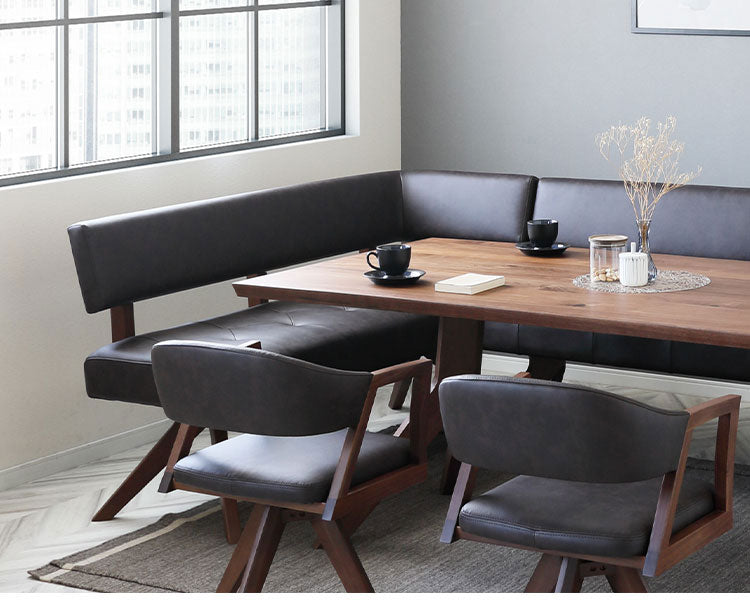 ダイニングカウチ 幅160cm 座面高47cm ダイニングチェア L字型 角あり 木脚 木製 PVC シンプル ナチュラル おしゃれ ウォールナット オーク 長椅子 チェア リビング ダイニング 食卓椅子 チェア(代引不可)