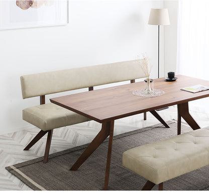 ダイニングチェア 幅180cm 背もたれ付き 座面高47cm 木脚 木製 PVC 食卓椅子 シンプル ナチュラル おしゃれ ウォールナット オーク 長椅子 ソファ リビング ダイニング 椅子 チェア(代引不可)