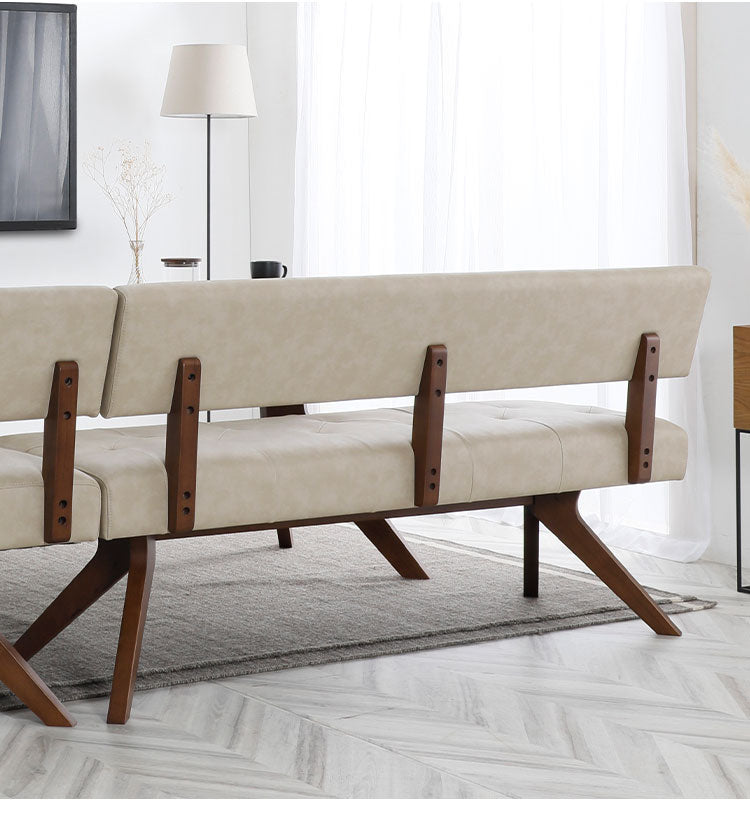 ダイニングチェア 幅180cm 背もたれ付き 座面高47cm 木脚 木製 PVC 食卓椅子 シンプル ナチュラル おしゃれ ウォールナット オーク 長椅子 ソファ リビング ダイニング 椅子 チェア(代引不可)