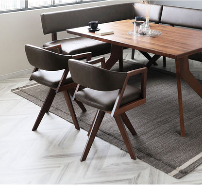 ダイニングチェア 回転チェア 座面高43.5cm 背もたれ付き 肘掛け付き アームチェア 木製 PVC シンプル モダン ナチュラル ウォールナット オーク おしゃれ チェア 椅子 リビング ダイニング(代引不可)