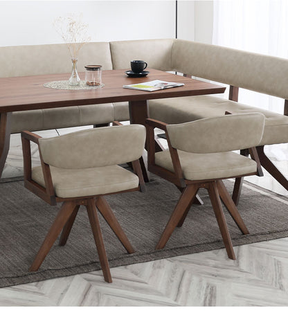 ダイニングチェア 回転チェア 座面高43.5cm 背もたれ付き 肘掛け付き アームチェア 木製 PVC シンプル モダン ナチュラル ウォールナット オーク おしゃれ チェア 椅子 リビング ダイニング(代引不可)