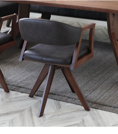 ダイニングチェア 回転チェア 座面高43.5cm 背もたれ付き 肘掛け付き アームチェア 木製 PVC シンプル モダン ナチュラル ウォールナット オーク おしゃれ チェア 椅子 リビング ダイニング(代引不可)