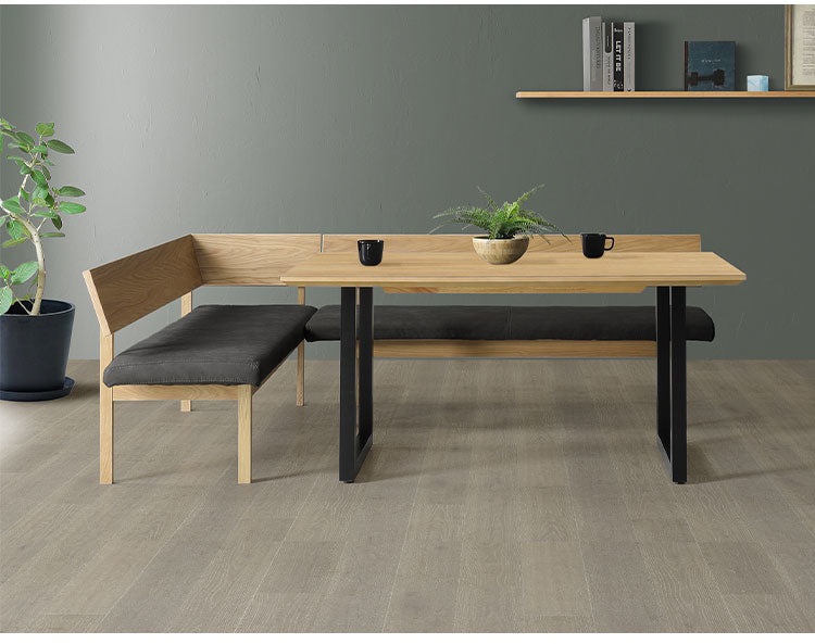 ダイニングチェア 幅160cm 座面高43cm 背もたれ付き 木脚 オーク ファブリック ヴィンテージ風 おしゃれ 長椅子 リビング ダイニング(代引不可)