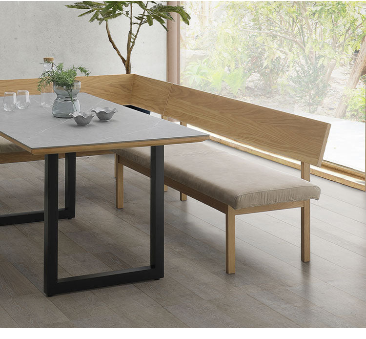 ダイニングチェア 幅160cm 座面高43cm 背もたれ付き 木脚 オーク ファブリック ヴィンテージ風 おしゃれ 長椅子 リビング ダイニング(代引不可)