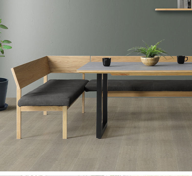 ダイニングカウチ 幅160cm 木脚 L字型 角あり 座面高43cm 2人掛け オーク ファブリック 背もたれ付き シンプル ヴィンテージ風 おしゃれ チェア 椅子 リビング ダイニング(代引不可)