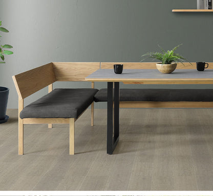 ダイニングカウチ 幅160cm 木脚 L字型 角あり 座面高43cm 2人掛け オーク ファブリック 背もたれ付き シンプル ヴィンテージ風 おしゃれ チェア 椅子 リビング ダイニング(代引不可)