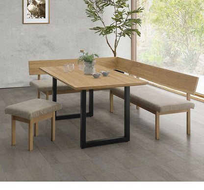 ダイニングカウチ 幅160cm 木脚 L字型 角あり 座面高43cm 2人掛け オーク ファブリック 背もたれ付き シンプル ヴィンテージ風 おしゃれ チェア 椅子 リビング ダイニング(代引不可)