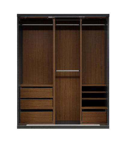 ワードローブ クローゼット 幅161×奥行60.5×高さ200.5cm フルオープンレール ガラス戸 ブラック ホワイト 木製 洋服タンス 壁面収納 チェスト ロッカー 大容量 衣類収納 収納棚 おしゃれ(代引不可)