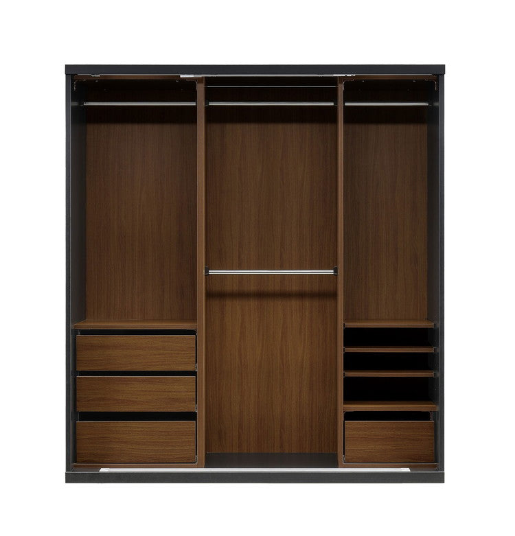 ワードローブ クローゼット 幅182×奥行60.5×高さ200.5cm ガラス戸 ブラック ホワイト フルオープンレール 木製 洋服タンス 壁面収納 チェスト ロッカー 大容量 衣類収納 収納棚 おしゃれ(代引不可)