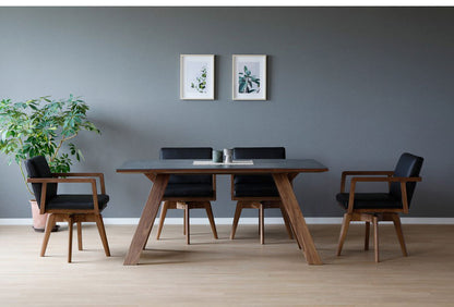 ダイニングセット 5点セット 4人掛け セラミック ダイニングテーブルセット 回転チェア チェア 食卓セット タモ材 天然木 ナチュラル レザー PVC(代引不可)