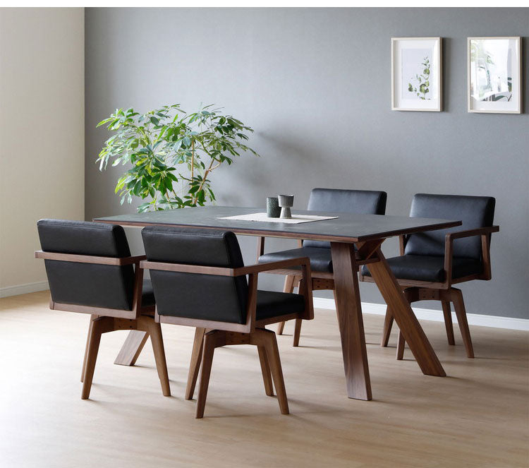 ダイニングセット 5点セット 4人掛け セラミック ダイニングテーブルセット 回転チェア チェア 食卓セット タモ材 天然木 ナチュラル レザー PVC(代引不可)