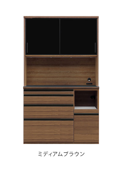 食器棚 幅120cm キッチンボード レンジボード 右開き 左開き ガラス戸 ブラウン コンパクト レンジ台 キッチンボード ダイニングボード リビング ダイニング 台所 家族 ファミリー(代引不可)