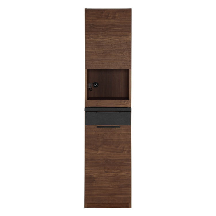 食器棚 キッチンボード 幅40 ストッカー付き 完成品 コンクリート調 スライドレール 1口コンセント付き 木目 木製 レンジ台 カップボード サイドボード おしゃれ(代引不可)