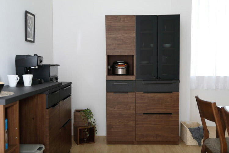 食器棚 キッチンボード 幅40 ストッカー付き 完成品 コンクリート調 スライドレール 1口コンセント付き 木目 木製 レンジ台 カップボード サイドボード おしゃれ(代引不可)