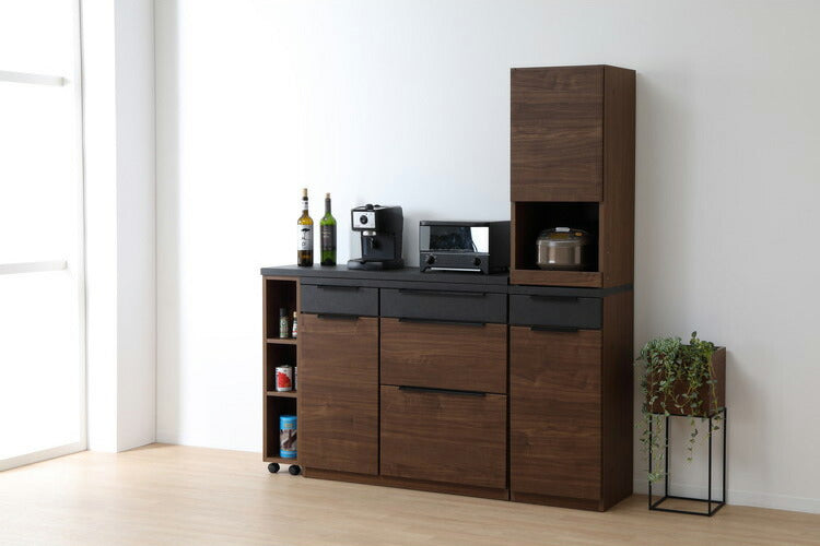 食器棚 キッチンボード 幅40 ストッカー付き 完成品 コンクリート調 スライドレール 1口コンセント付き 木目 木製 レンジ台 カップボード サイドボード おしゃれ(代引不可)