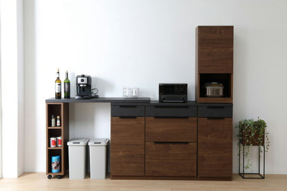 食器棚 キッチンボード 幅40 ストッカー付き 完成品 コンクリート調 スライドレール 1口コンセント付き 木目 木製 レンジ台 カップボード サイドボード おしゃれ(代引不可)