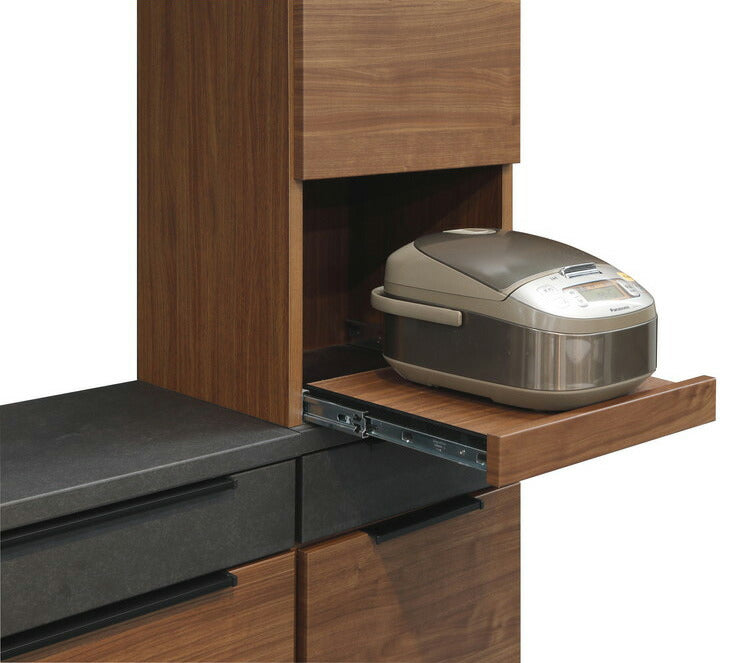 食器棚 キッチンボード 幅40 ストッカー付き 完成品 コンクリート調 スライドレール 1口コンセント付き 木目 木製 レンジ台 カップボード サイドボード おしゃれ(代引不可)