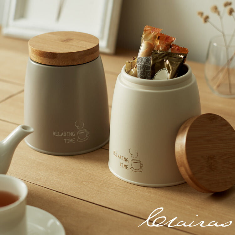 ストックケース 小物入れ スチール 竹素材 フタ付き おしゃれ 北欧 ラウンドケース 直径12.5 高さ14 コーヒー 紅茶 ストック 保存容器 収納 ストッカー 卓上整理