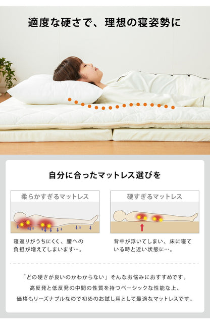 日本製 四つ折り お試しマットレス シングル 厚さ4cm 90N マットレス 中反発 ウレタン おりたたみ 腰痛 折りたたみマットレス かたさふつう (代引不可)