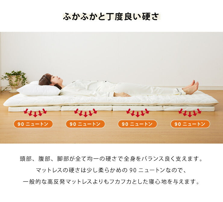 日本製 四つ折り お試しマットレス シングル 厚さ4cm 90N マットレス 中反発 ウレタン おりたたみ 腰痛 折りたたみマットレス かたさふつう (代引不可)