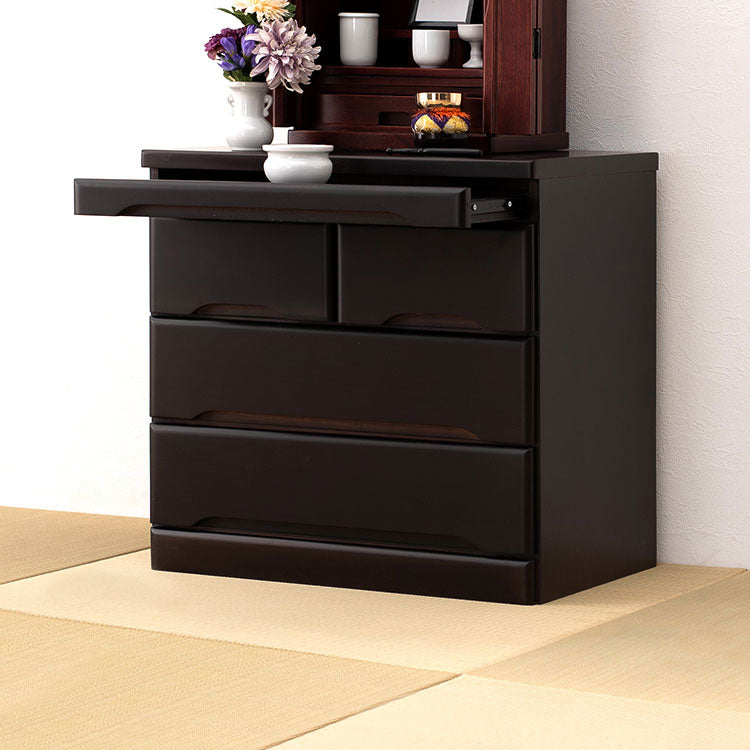 仏壇チェスト 完成品 幅60 奥行40 高さ58 仏壇下台 桐製 ミニ仏壇 紫壇調 スライド棚 引出し 木製 萩原 MCH-6793(代引不可)