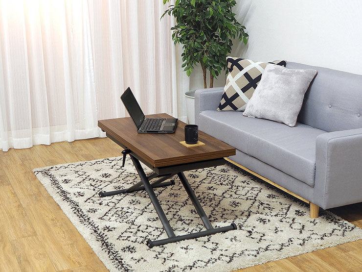 萩原 エクステンション昇降テーブル KT-3195BR テーブル 昇降 拡張 高さ調節(代引不可)