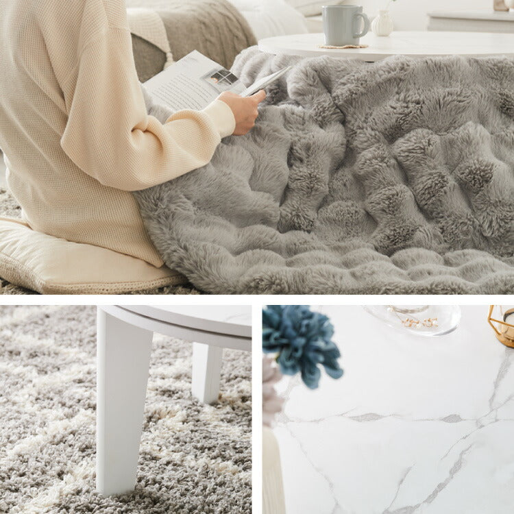 こたつテーブル もこもこ布団 2点セット 円形 大理石調 幅68 丸 こたつ コタツ 炬燵 北欧 白 ホワイト センターテーブル ローテーブル 机 可愛い かわいい おしゃれ 韓国インテリア モノトーン(代引不可)