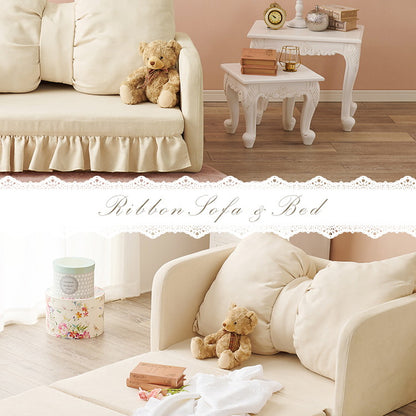 プリンセスソファベッド 姫系 折りたたみ ソファベッド フリル仕様 リボンクッション付き かわいい 可愛い 2way ソファーベッド おしゃれ(代引不可)