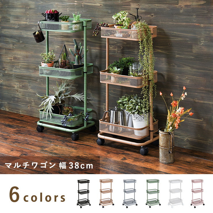 キッチンワゴン 3段 幅38cm 奥行26cm 高さ調節 マルチワゴン バスケットワゴン スリム キャスター付き キッチン収納 くすみカラー 韓国インテリア かわいい おしゃれ(代引不可)