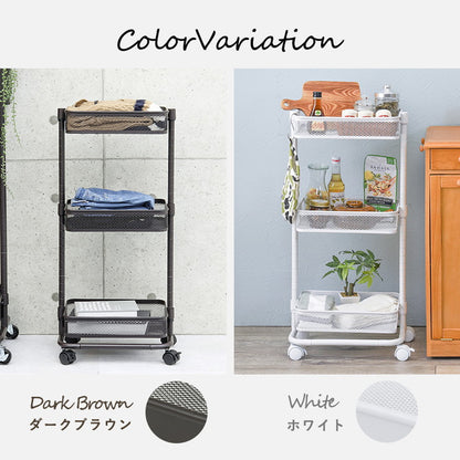 キッチンワゴン 3段 幅38cm 奥行26cm 高さ調節 マルチワゴン バスケットワゴン スリム キャスター付き キッチン収納 くすみカラー 韓国インテリア かわいい おしゃれ(代引不可)