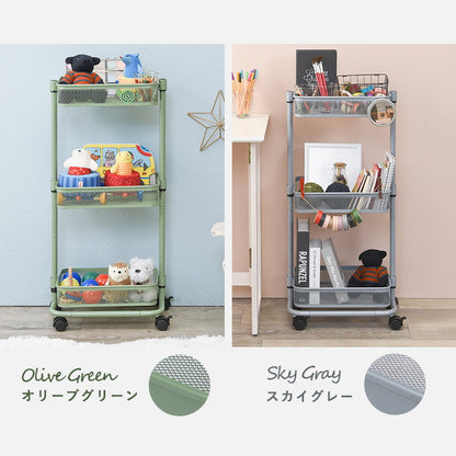 キッチンワゴン 3段 幅38cm 奥行26cm 高さ調節 マルチワゴン バスケットワゴン スリム キャスター付き キッチン収納 くすみカラー 韓国インテリア かわいい おしゃれ(代引不可)