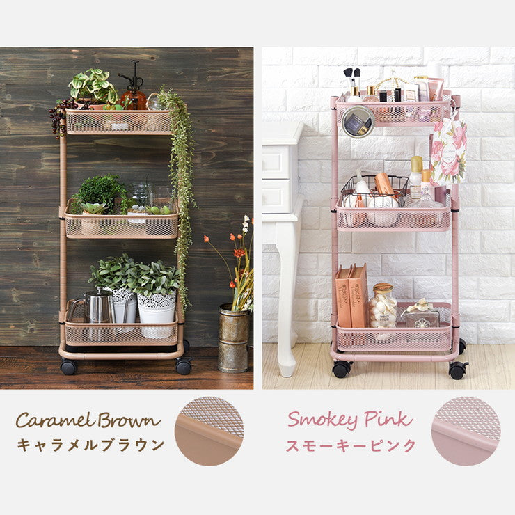 キッチンワゴン 3段 幅38cm 奥行26cm 高さ調節 マルチワゴン バスケットワゴン スリム キャスター付き キッチン収納 くすみカラー 韓国インテリア かわいい おしゃれ(代引不可)