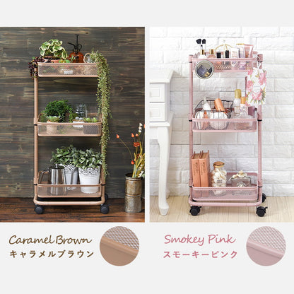 キッチンワゴン 3段 幅38cm 奥行26cm 高さ調節 マルチワゴン バスケットワゴン スリム キャスター付き キッチン収納 くすみカラー 韓国インテリア かわいい おしゃれ(代引不可)