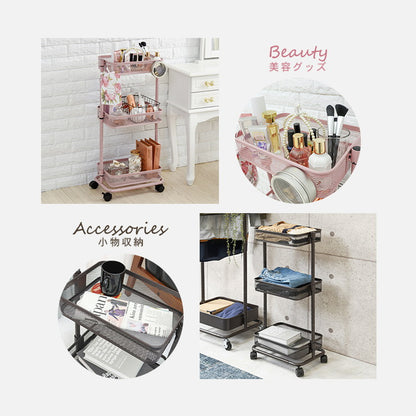 キッチンワゴン 3段 幅38cm 奥行26cm 高さ調節 マルチワゴン バスケットワゴン スリム キャスター付き キッチン収納 くすみカラー 韓国インテリア かわいい おしゃれ(代引不可)