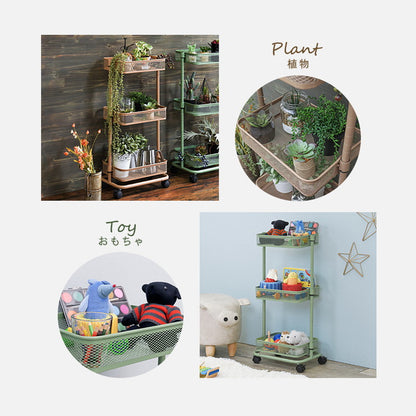 キッチンワゴン 3段 幅38cm 奥行26cm 高さ調節 マルチワゴン バスケットワゴン スリム キャスター付き キッチン収納 くすみカラー 韓国インテリア かわいい おしゃれ(代引不可)