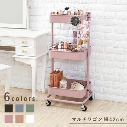 キッチンワゴン 3段 幅42cm 奥行36cm 高さ調節 マルチワゴン バスケットワゴン スリム キャスター付き キッチン収納 くすみカラー 韓国インテリア かわいい おしゃれ(代引不可)