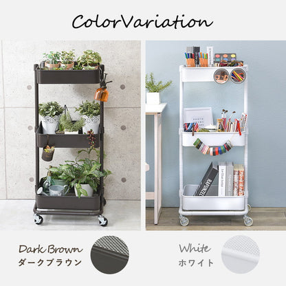 キッチンワゴン 3段 幅42cm 奥行36cm 高さ調節 マルチワゴン バスケットワゴン スリム キャスター付き キッチン収納 くすみカラー 韓国インテリア かわいい おしゃれ(代引不可)