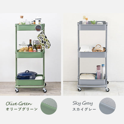 キッチンワゴン 3段 幅42cm 奥行36cm 高さ調節 マルチワゴン バスケットワゴン スリム キャスター付き キッチン収納 くすみカラー 韓国インテリア かわいい おしゃれ(代引不可)