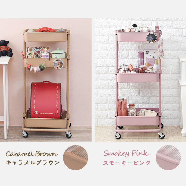キッチンワゴン 3段 幅42cm 奥行36cm 高さ調節 マルチワゴン バスケットワゴン スリム キャスター付き キッチン収納 くすみカラー 韓国インテリア かわいい おしゃれ(代引不可)
