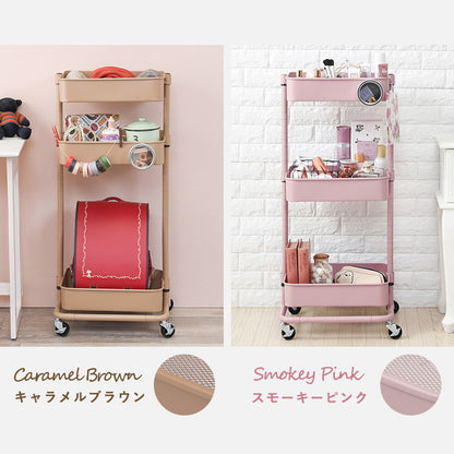 キッチンワゴン 3段 幅42cm 奥行36cm 高さ調節 マルチワゴン バスケットワゴン スリム キャスター付き キッチン収納 くすみカラー 韓国インテリア かわいい おしゃれ(代引不可)