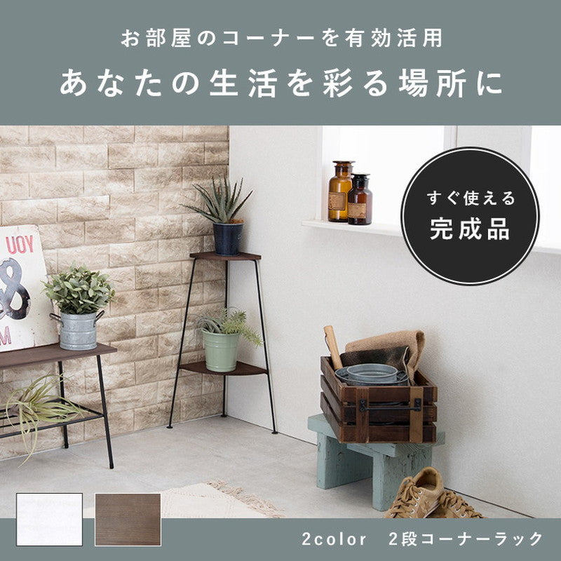 コーナーラック 完成品 2段 オープンラック 棚 スリム ディスプレイラック アイアン スチール リビング キッチンラック トイレラック 玄関(代引不可)