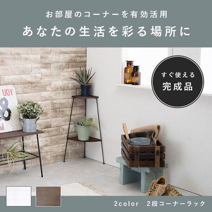 コーナーラック 完成品 2段 オープンラック 棚 スリム ディスプレイラック アイアン スチール リビング キッチンラック トイレラック 玄関(代引不可)