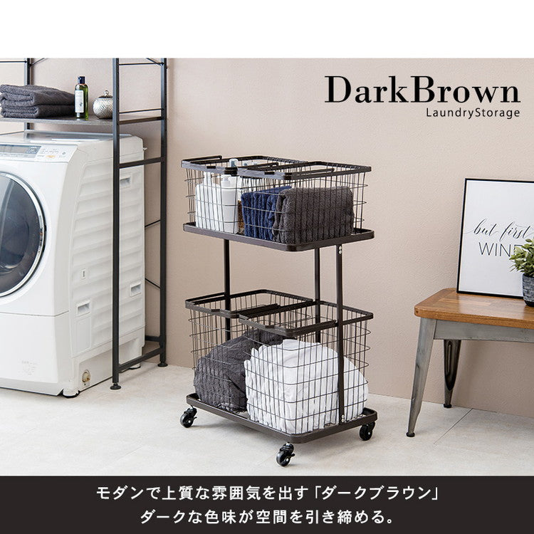 ランドリーワゴン+バスケット セット 2段 ランドリーラック ダブル ワイド キャスター付き 洗濯かご 洗濯カゴ 洗濯物入れ 洗濯物カゴ 脱衣かご スチール シンプル 白 ホワイト おしゃれ(代引不可)